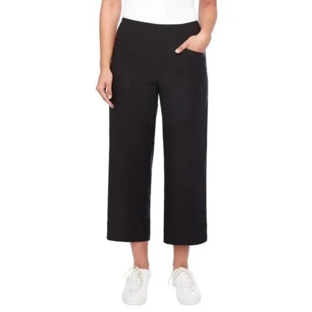 S.C. & Co. Women's Cropped Wide Leg 360 Tummy Control Pants (Black, Small)